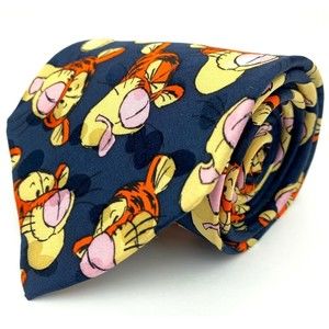 The Disney Store Tie Navy Blue Tiger Faces 100% Silk Hand Made in Korea Necktie